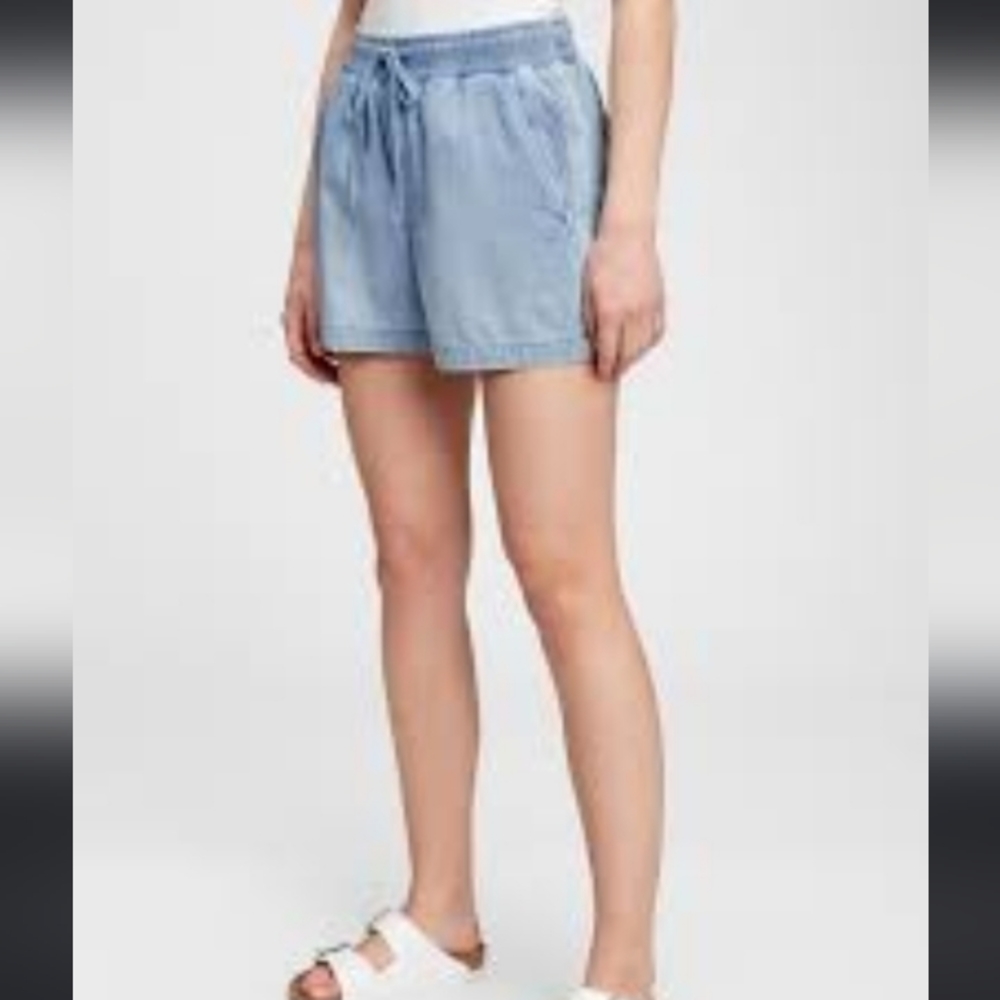 Gap Light Blue Linen Blend High Rise Utility Shorts Washwell